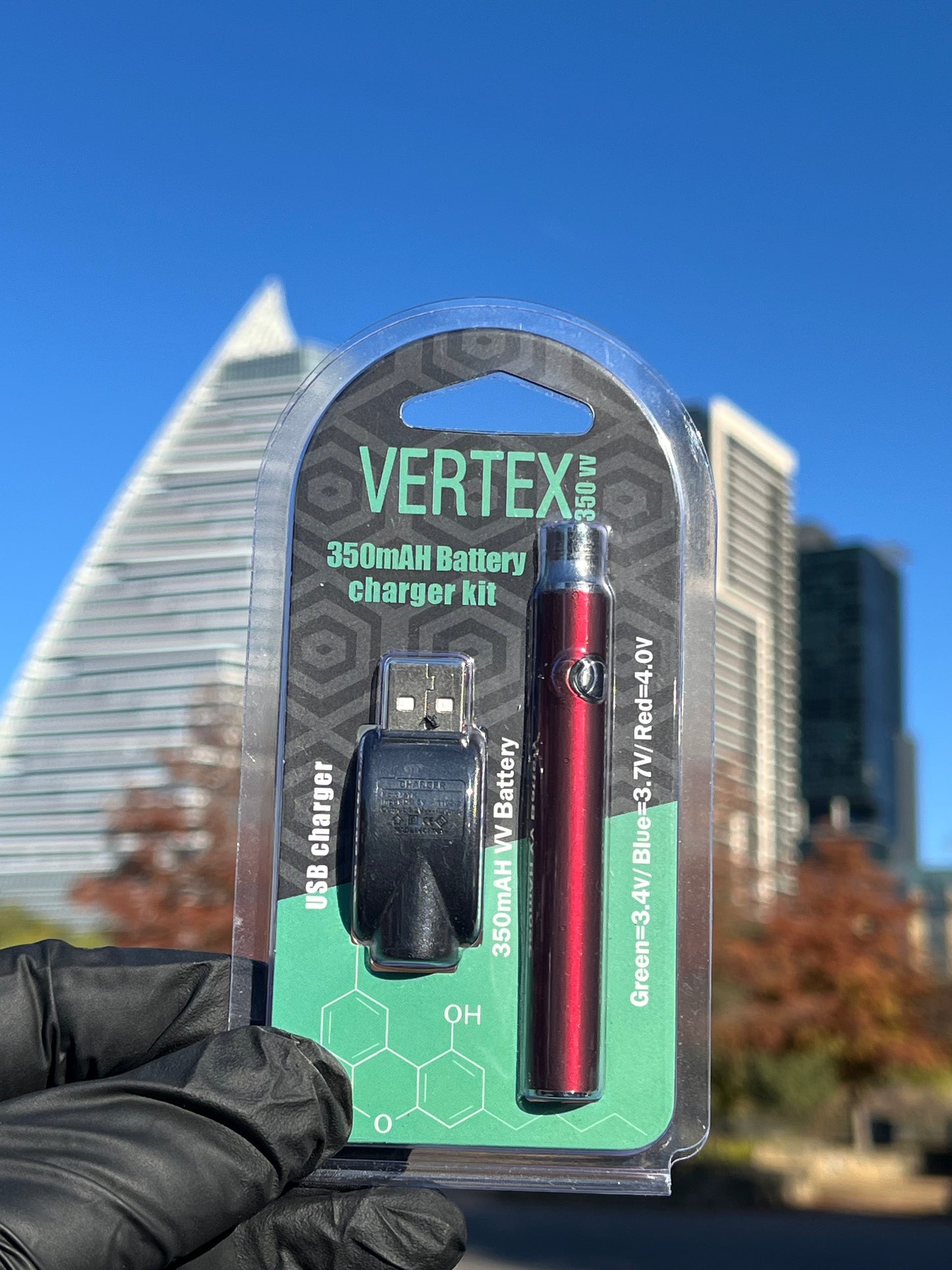 Vertex 350mAh Battery Charger Kit – Available in Red, Black, Blue, White, and Silver | White Ash Smoke Shop