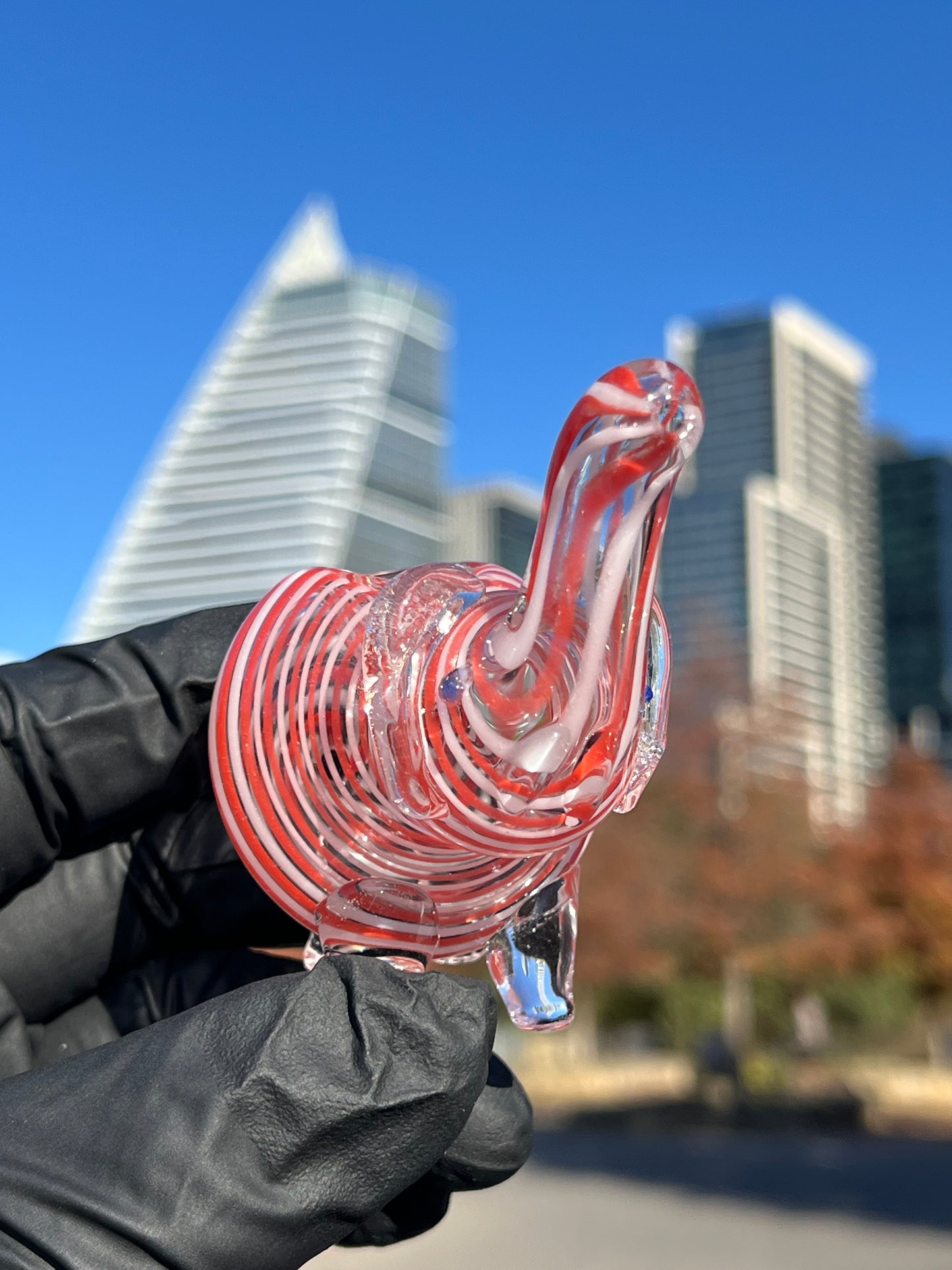Mini Elephant Glass Pipe - Unique Handcrafted Smoking Pipe (Green/Orange & White/Red)