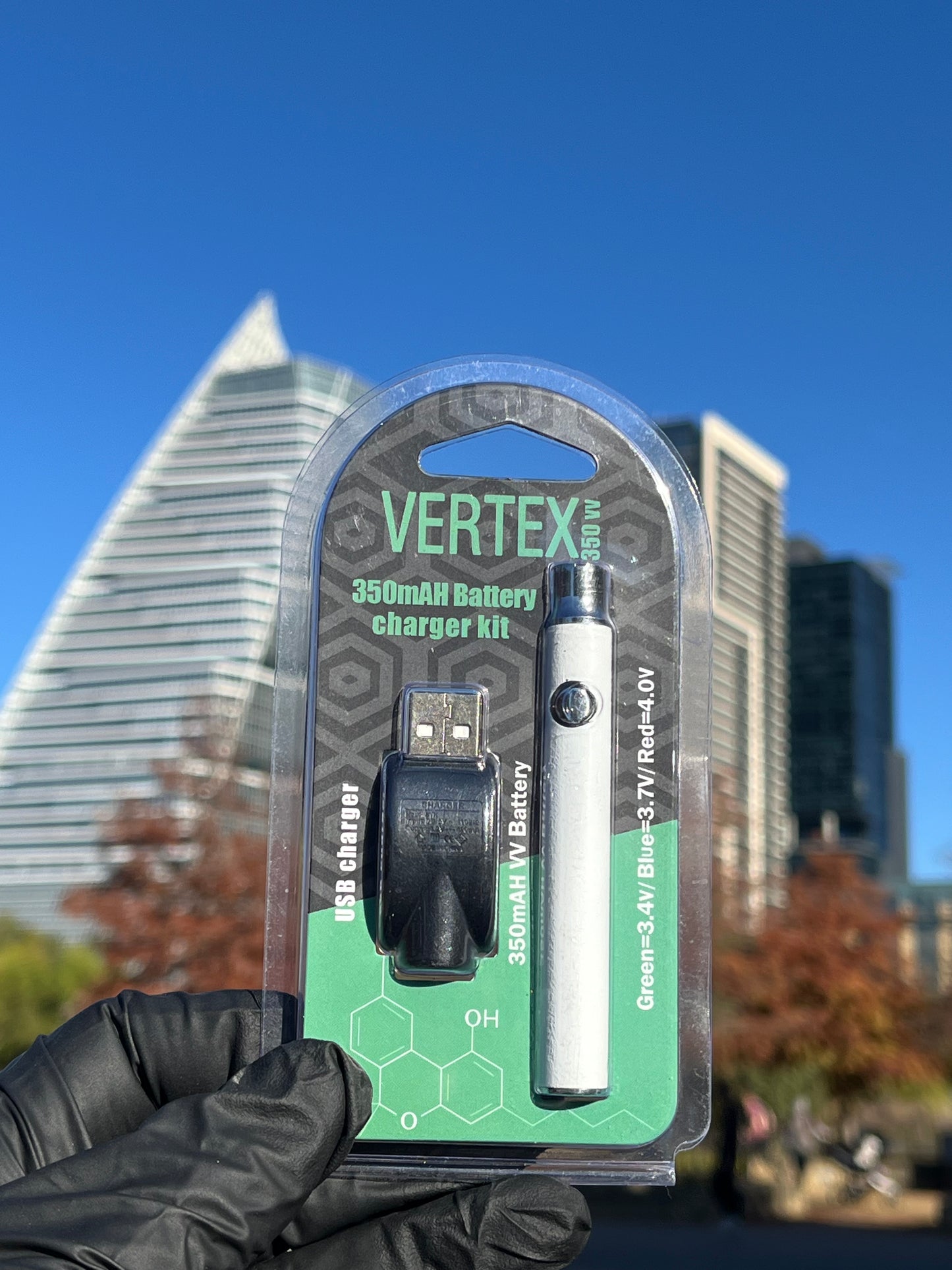 Vertex 350mAh Battery Charger Kit – Available in Red, Black, Blue, White, and Silver | White Ash Smoke Shop