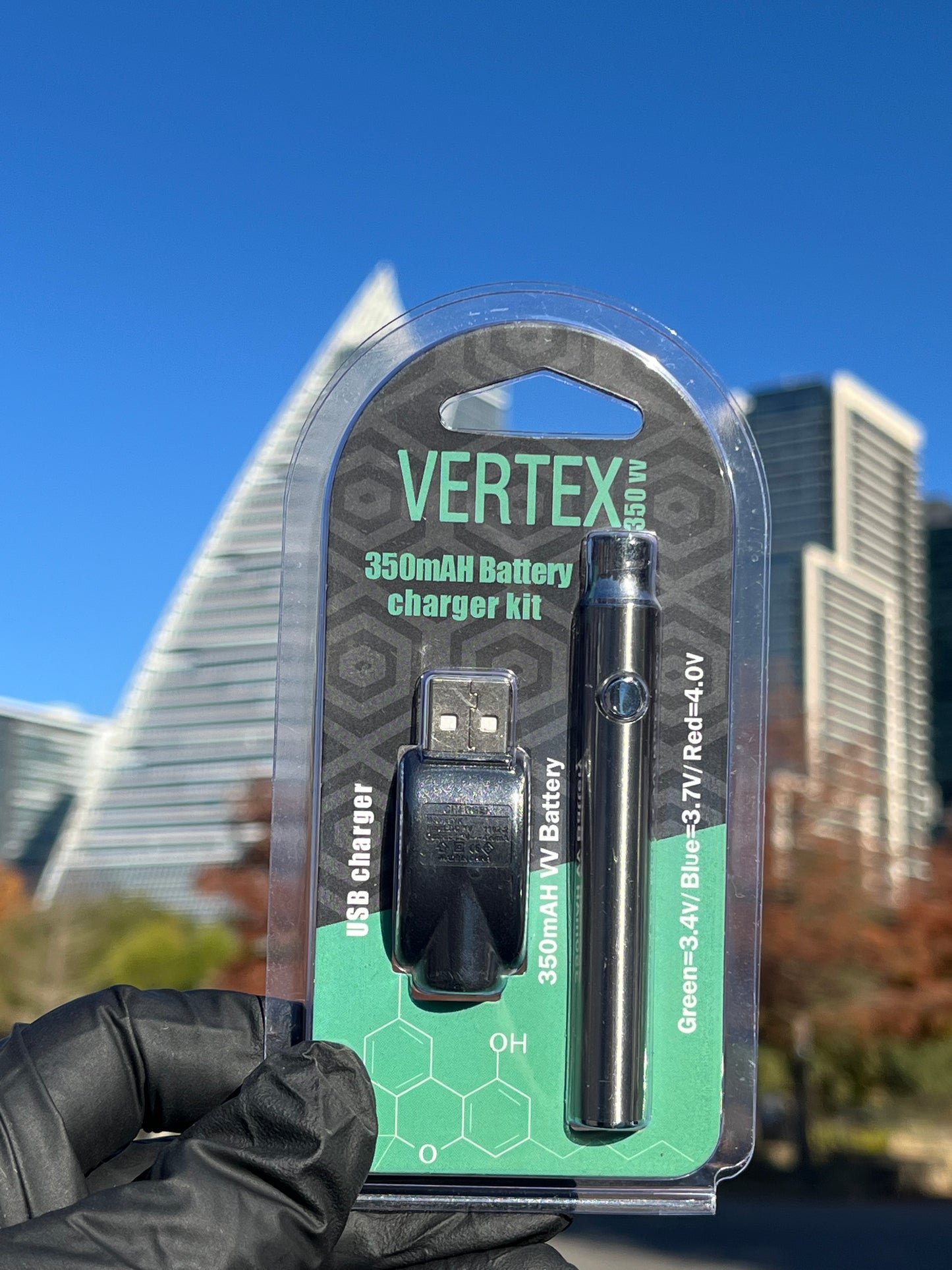 Vertex 350mAh Battery Charger Kit – Available in Red, Black, Blue, White, and Silver | White Ash Smoke Shop