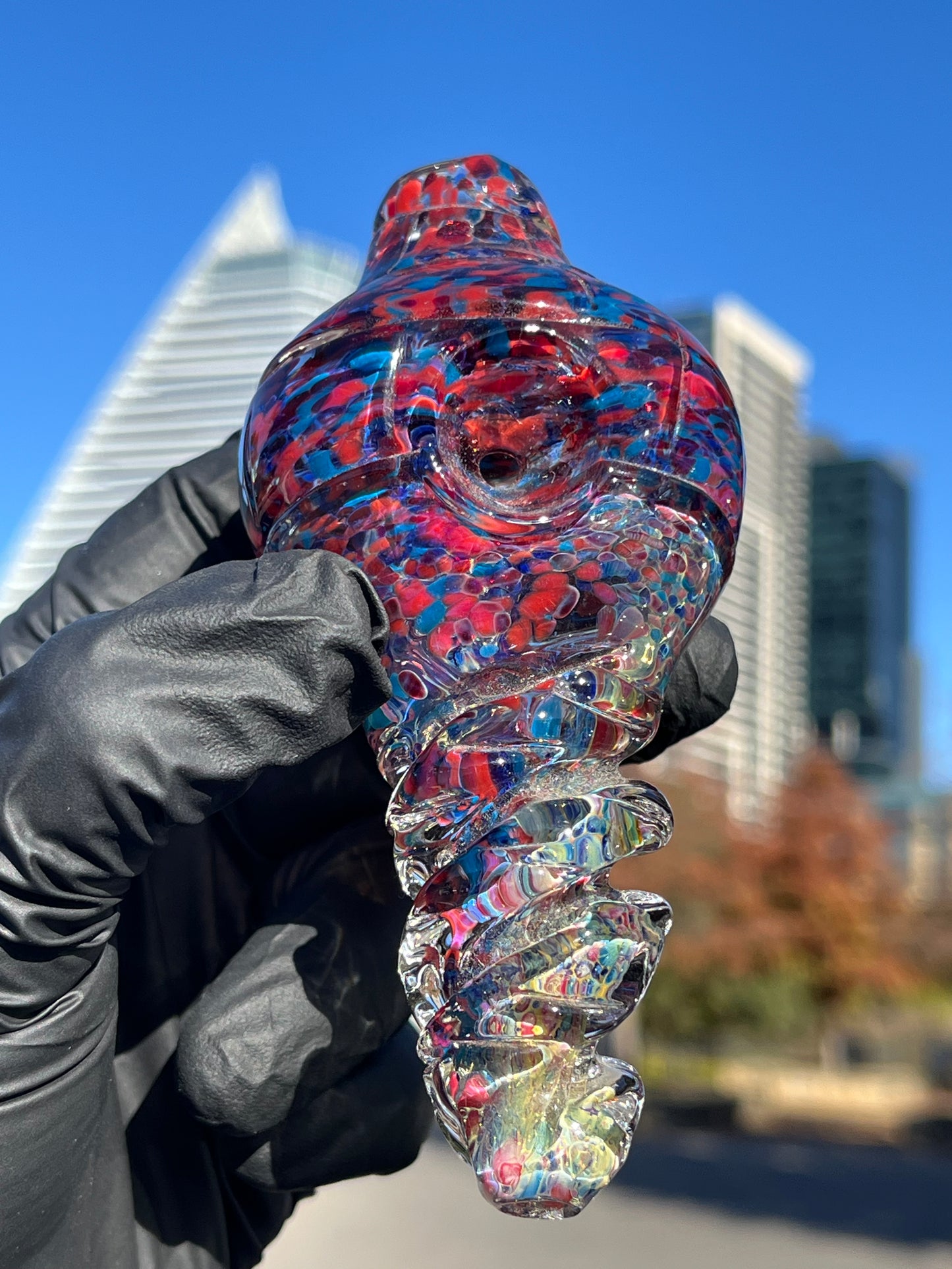 Coral Hand Pipe - Twisted Glass Design in Blue, Purple, and Olympic Colors