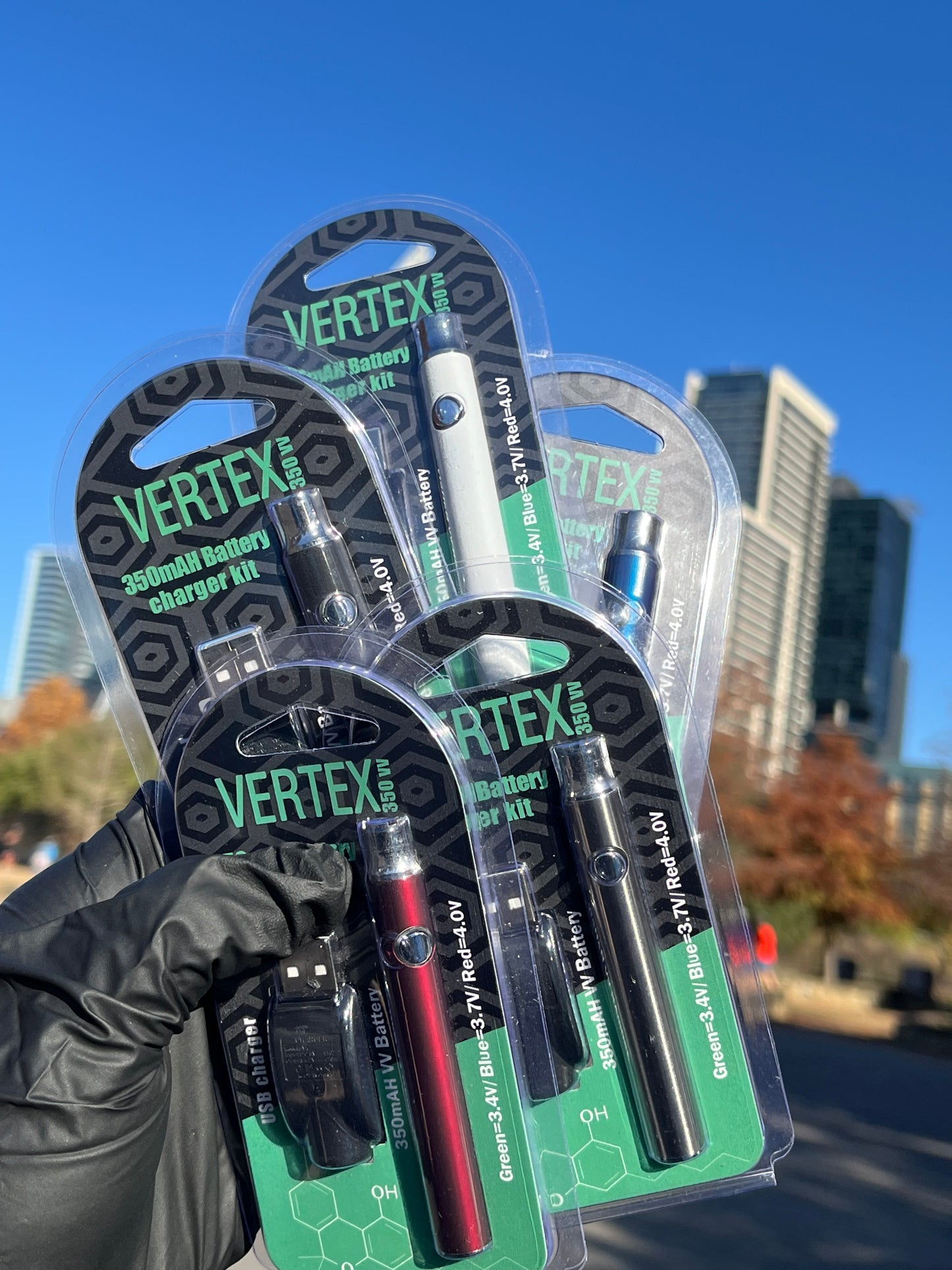 Vertex 350mAh Battery Charger Kit – Available in Red, Black, Blue, White, and Silver | White Ash Smoke Shop