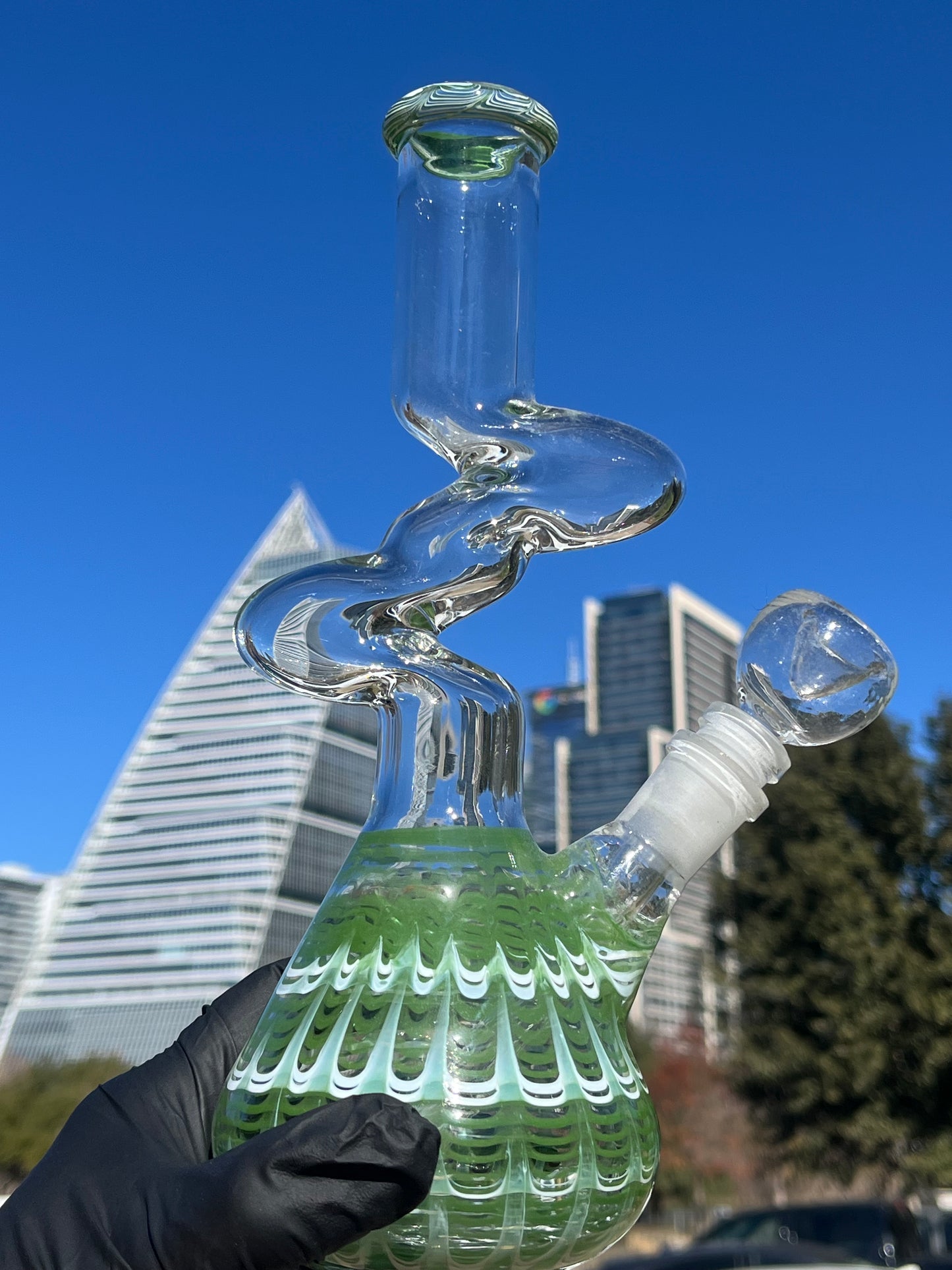 12" Green & White Glass Bong – Smooth Hits & Stylish Design