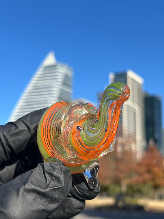 Mini Elephant Glass Pipe - Unique Handcrafted Smoking Pipe (Green/Orange & White/Red)